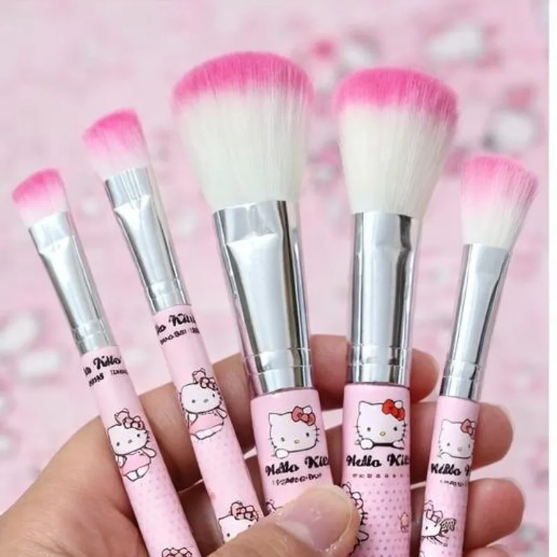 Hello Kitty Makeup Brushes Set – 6 Pcs Soft Cosmetic Brush Kit for Foundation, Blush, Powder & Eyeshadow