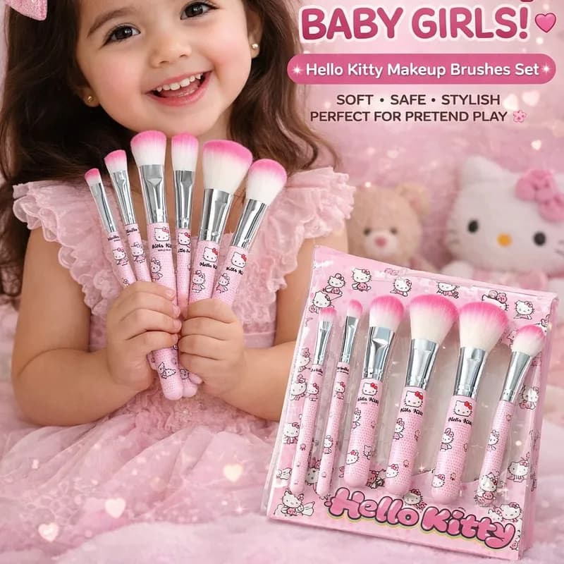 Hello Kitty Makeup Brushes Set – 6 Pcs Soft Cosmetic Brush Kit for Foundation, Blush, Powder & Eyeshadow