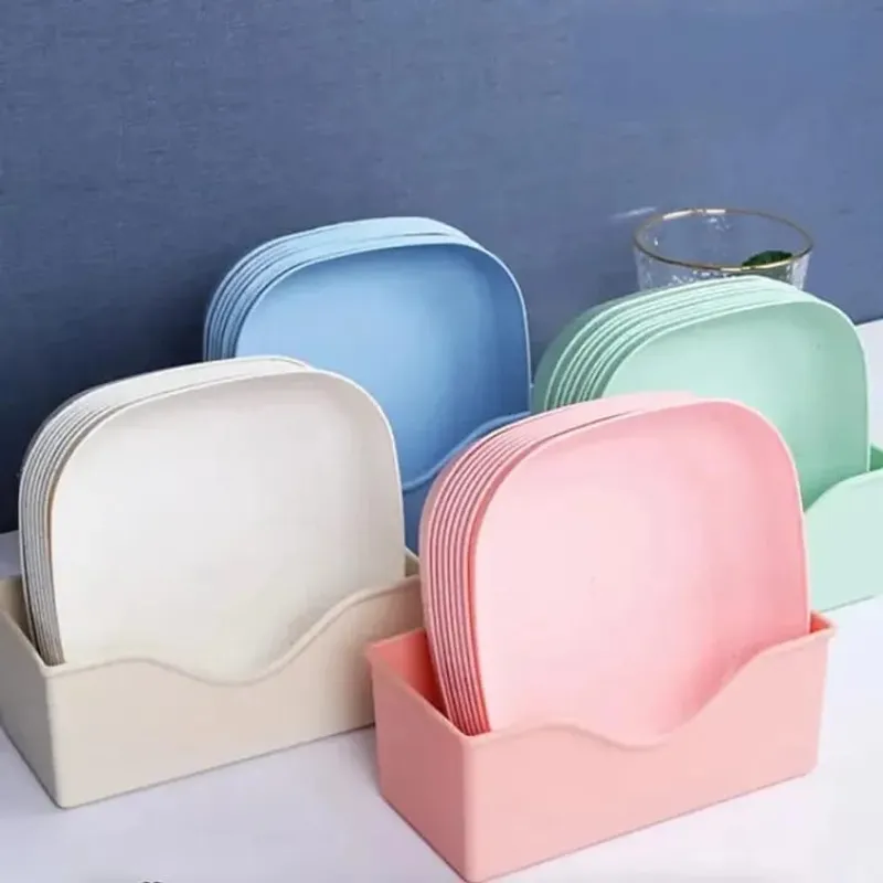 10PCS Plastic Reusable Food Plates Set with Storage Stand | Snack, Breakfast & Dinner Plates