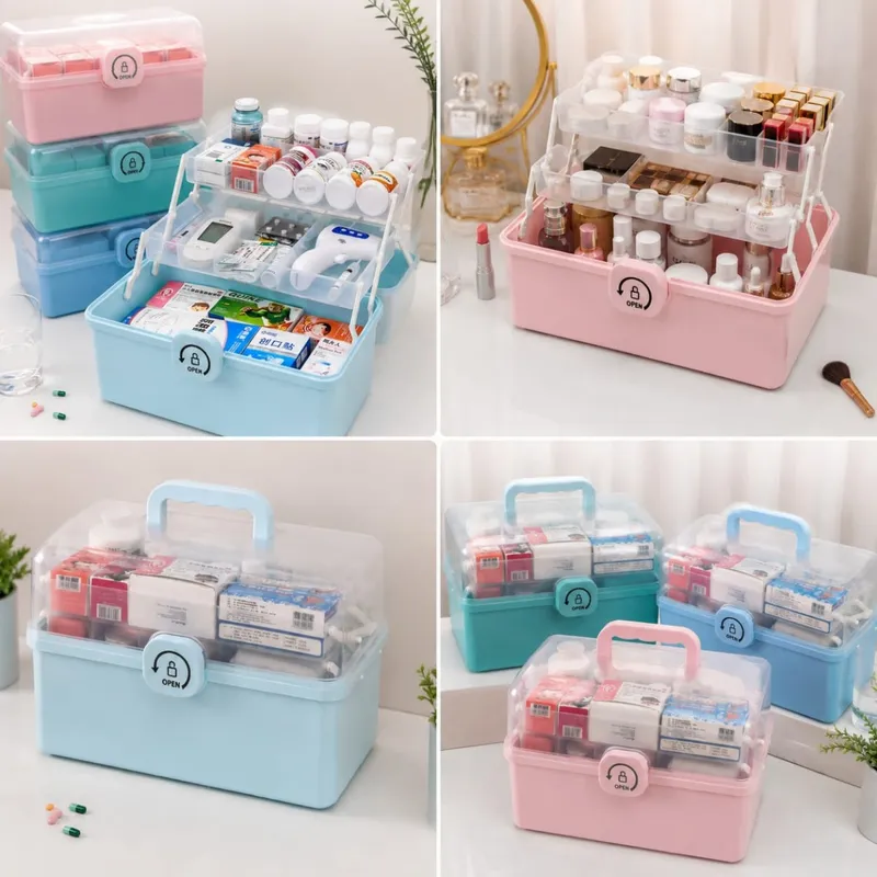 Large Capacity Transparent Cosmetic Organizer Box with Sliding Drawer