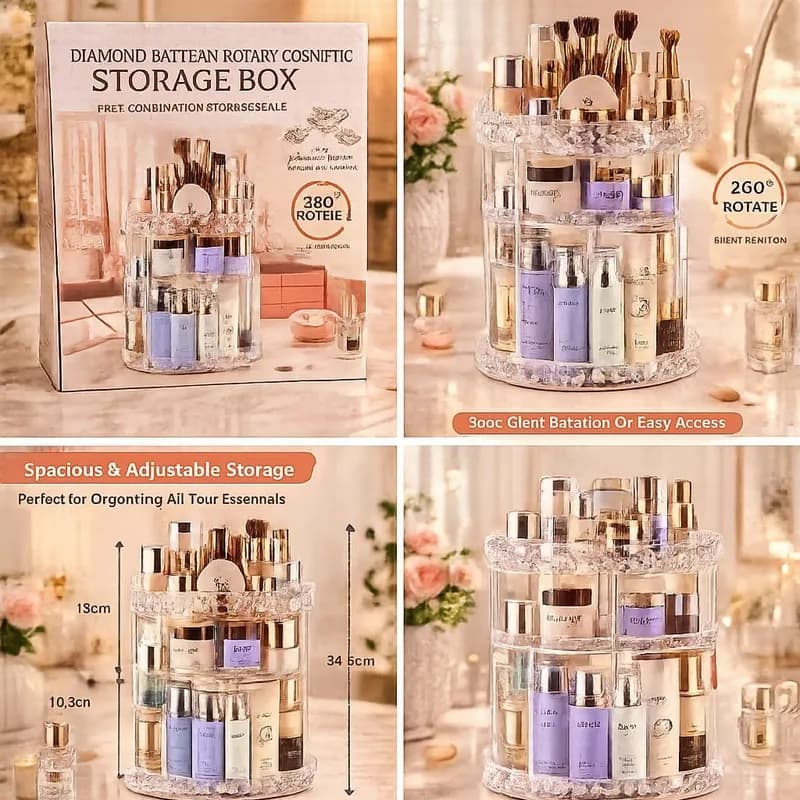 360° Rotating Diamond Cut Cosmetic Organizer