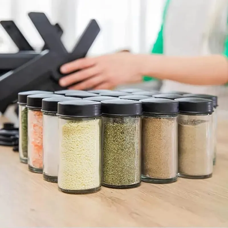 360° Rotating Spice Rack Organizer with 18 Glass Spice Jars