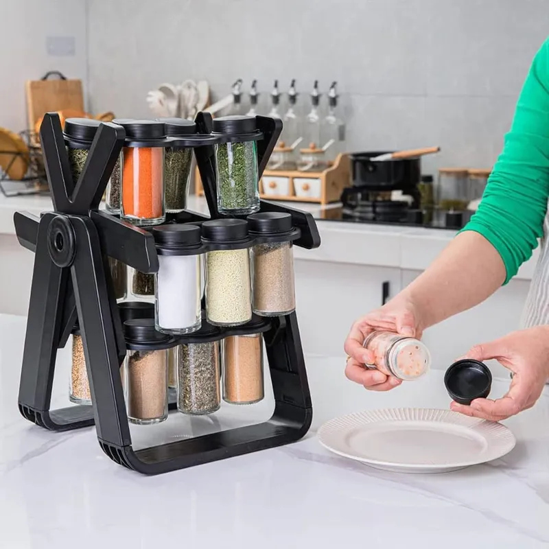 360° Rotating Spice Rack Organizer with 18 Glass Spice Jars
