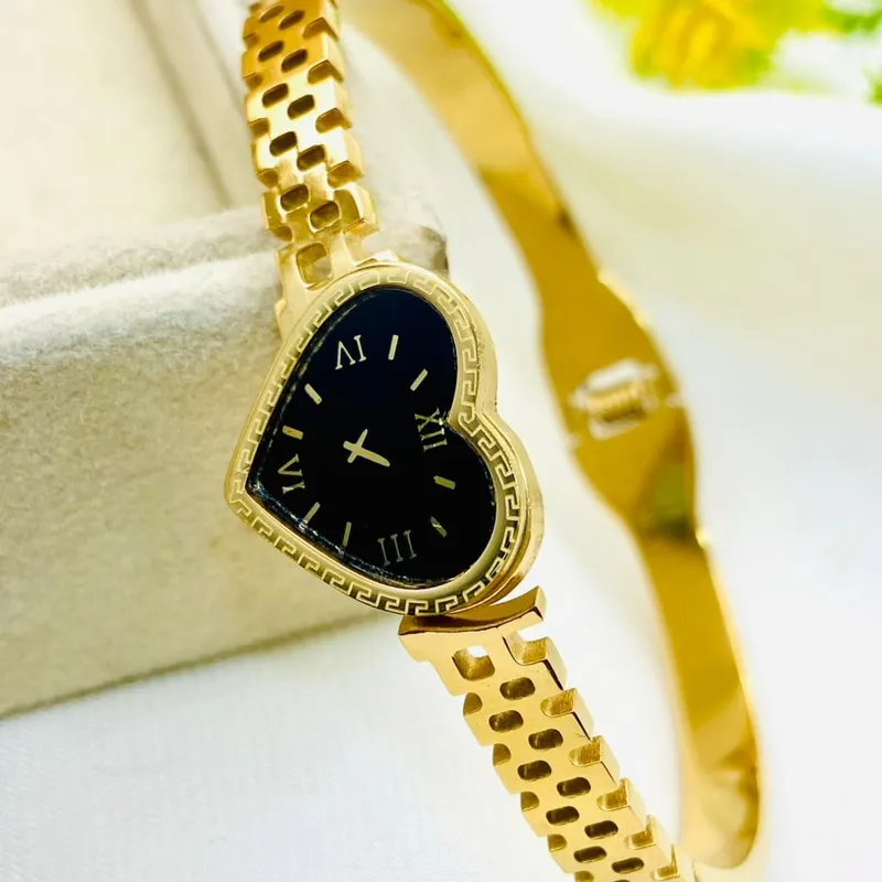 Luxury Gold Stainless Steel Adjustable Cuff Bracelet Watch Style Bangle for Women