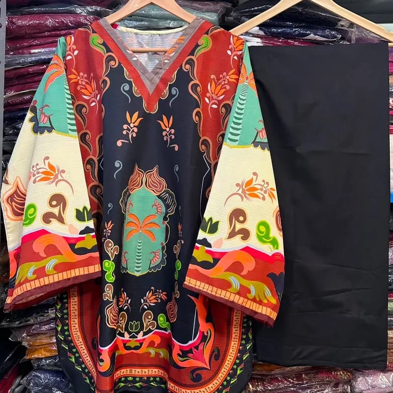 Digital Ethnic Print Doria Lawn Top for Women