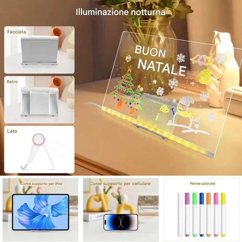 LED Acrylic Message Board – Big Size with 12 Colour Pens & Stand