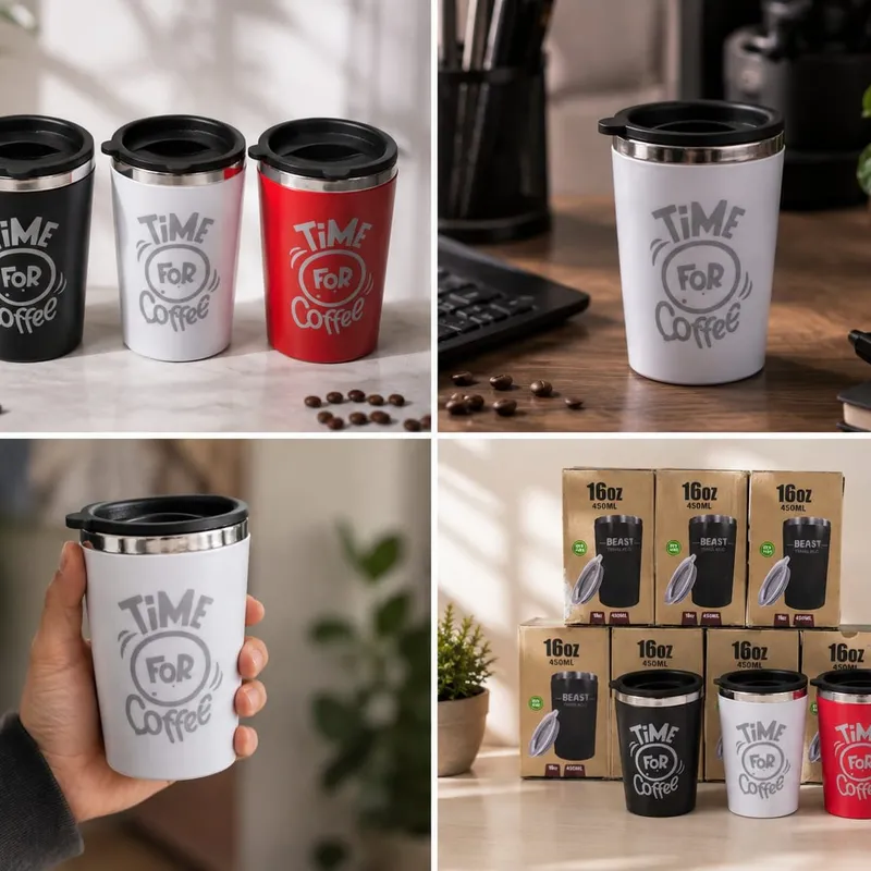Stainless Steel Coffee Mug 450ml with Lid