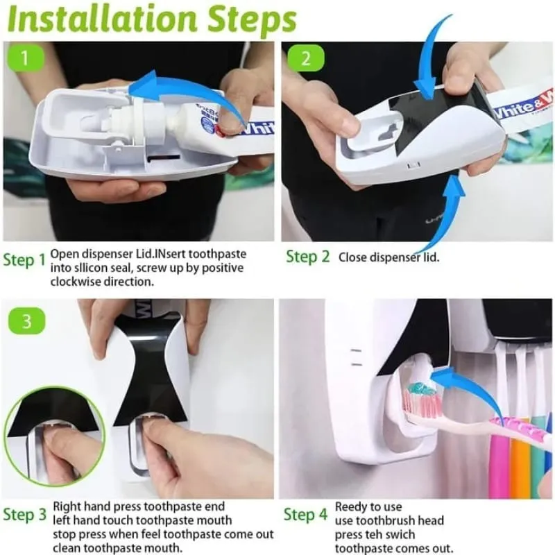 Automatic Toothpaste Dispenser with Toothbrush Holder & Organizer Set