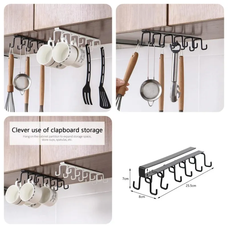 Heavy Duty Metal Double-Sided Cabinet Mug Hook Rack