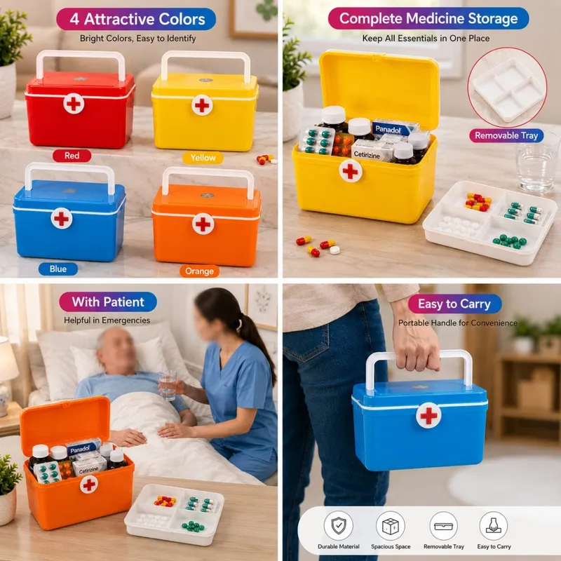 Portable Medicine Storage Box with Removable Tray & Carry Handle