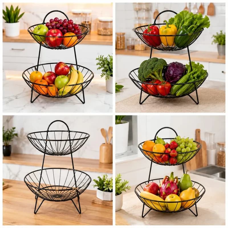 Heavy Duty 2 Tier Metal Fruit & Vegetable Basket