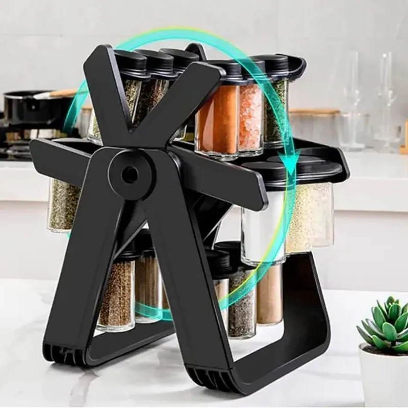 360° Rotating Spice Rack Organizer with 18 Glass Spice Jars