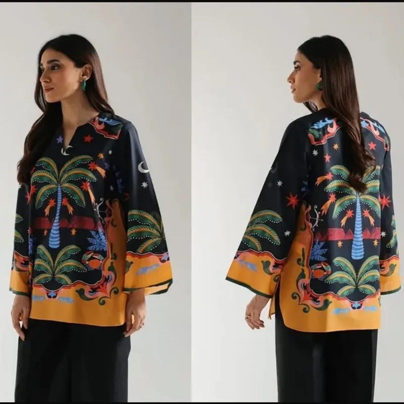 Digital Ethnic Print Doria Lawn Top for Women