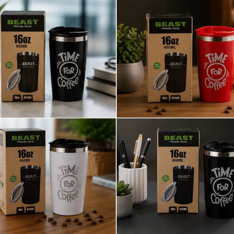 Stainless Steel Coffee Mug 450ml with Lid